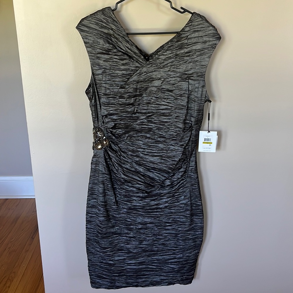 Calvin Klein charcoal/metallic fitted dress. Size 14 Brand new, tags